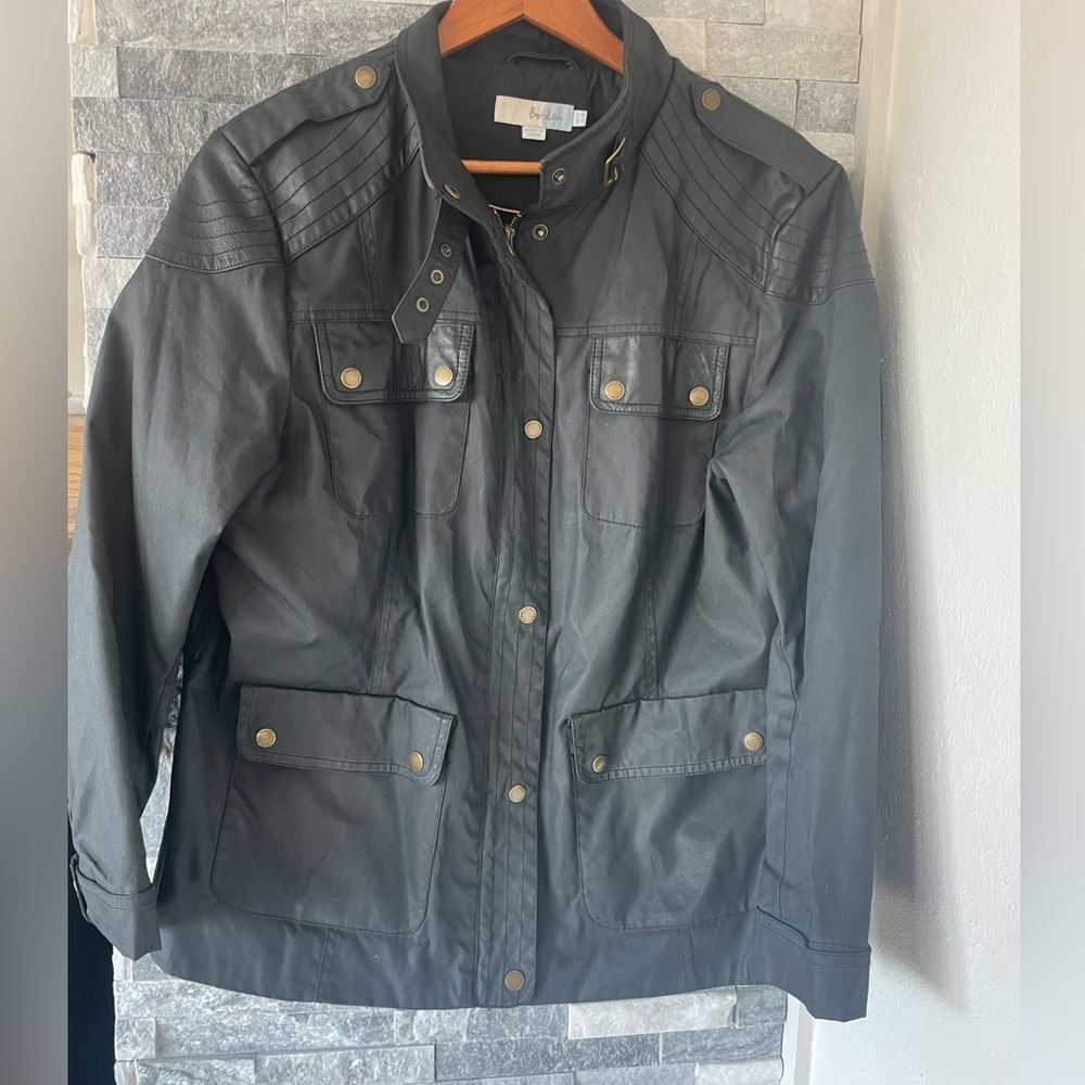 Women's BODEN Waxed  Cotton Moto Jacket-Black-Size 18